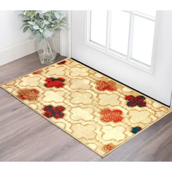 Beige Quatrefoil Power Loom Distressed Stain Resistant Area Rug Photo 1