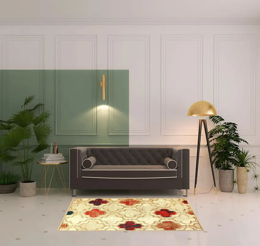 Beige Quatrefoil Power Loom Distressed Stain Resistant Area Rug Photo 2