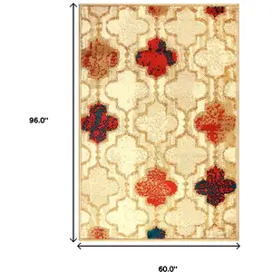 Photo of Beige Quatrefoil Power Loom Distressed Stain Resistant Area Rug