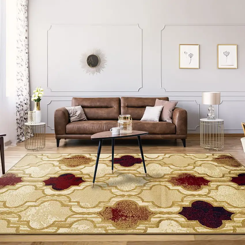 Beige Quatrefoil Power Loom Distressed Stain Resistant Area Rug Photo 9