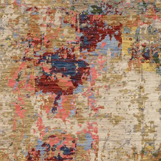 Beige Red And Blue Abstract Area Rug With Fringe Photo 5