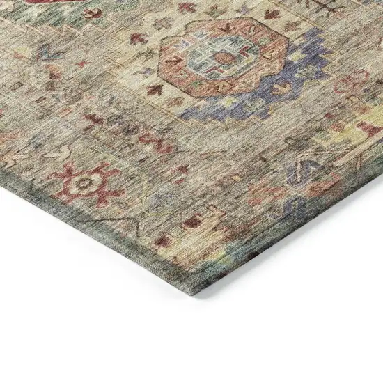 Beige Red And Blue Medallion Washable Indoor Outdoor Area Rug Photo 6