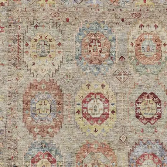 Beige Red And Blue Medallion Washable Indoor Outdoor Area Rug Photo 7