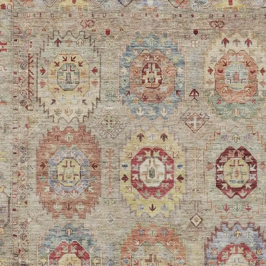 Beige Red And Blue Medallion Washable Indoor Outdoor Area Rug Photo 7