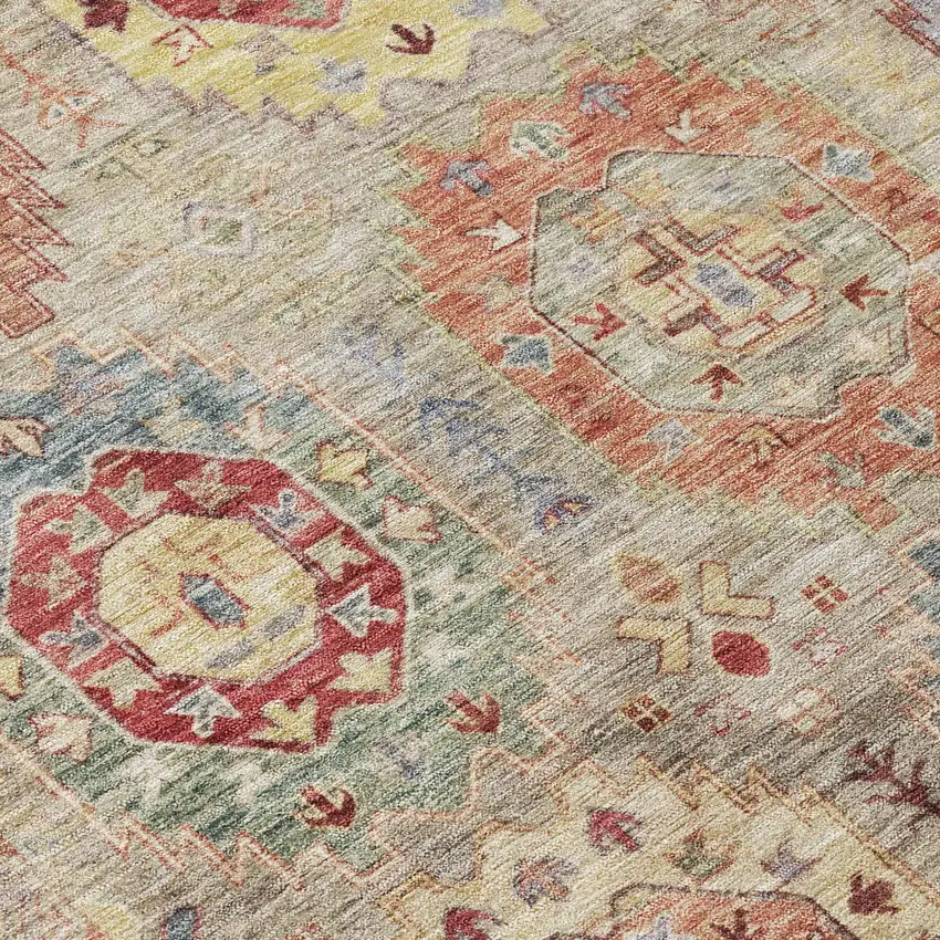 Beige Red And Blue Medallion Washable Indoor Outdoor Area Rug Photo 6