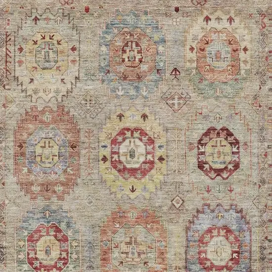 Beige Red And Blue Medallion Washable Indoor Outdoor Area Rug Photo 6