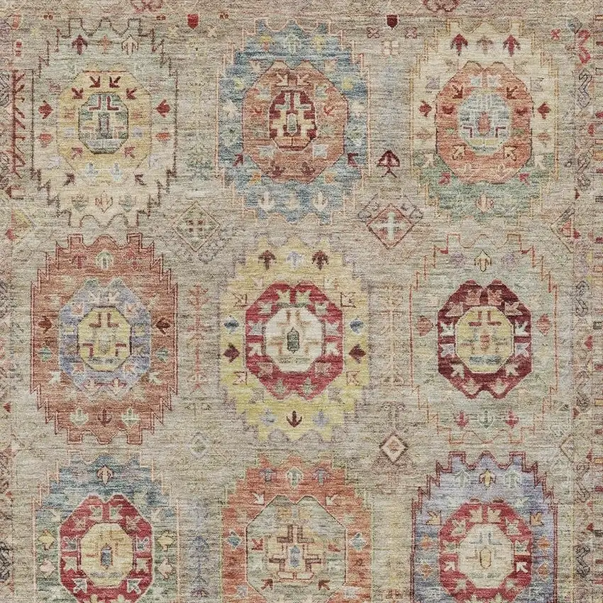 Beige Red And Blue Medallion Washable Indoor Outdoor Area Rug Photo 6