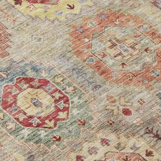 Beige Red And Blue Medallion Washable Indoor Outdoor Area Rug Photo 7