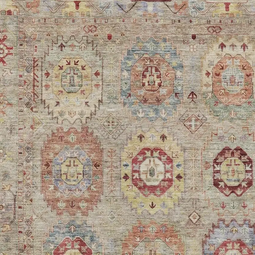 Beige Red And Blue Medallion Washable Indoor Outdoor Area Rug Photo 6