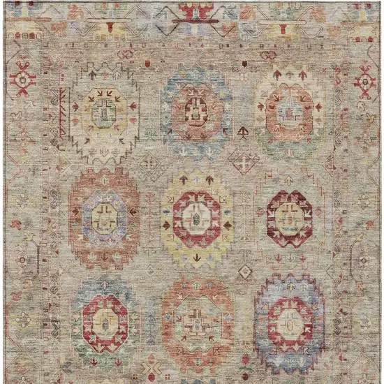 Beige Red And Blue Medallion Washable Indoor Outdoor Area Rug Photo 4