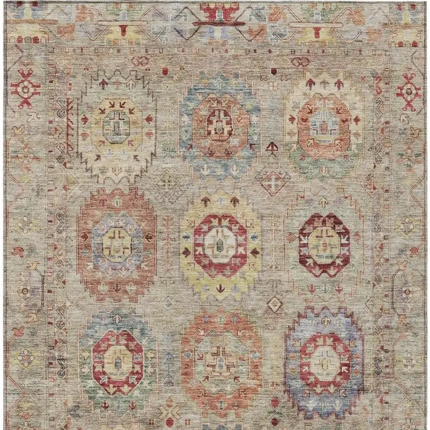 Beige Red And Blue Medallion Washable Indoor Outdoor Area Rug Photo 4