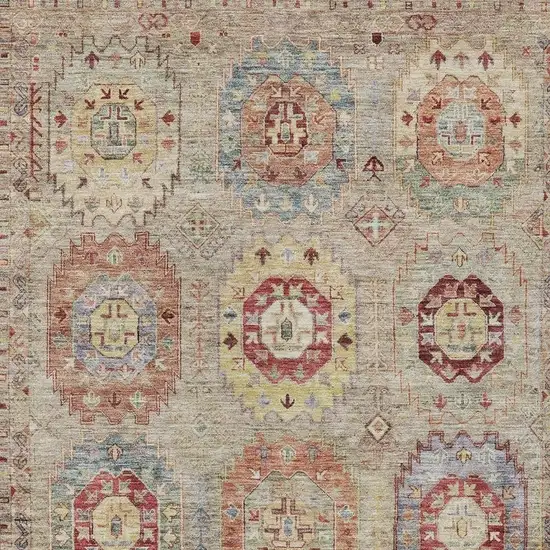 Beige Red And Blue Medallion Washable Indoor Outdoor Area Rug Photo 6