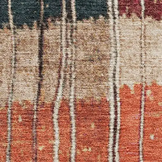 Beige Red And Blue Striped Washable Area Rug With UV Protection Photo 3