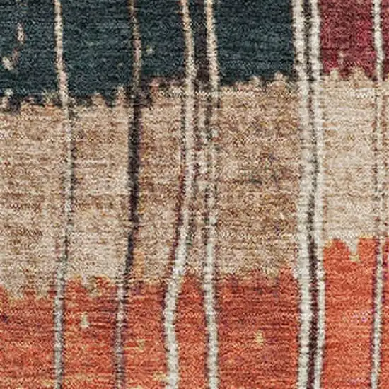 Beige Red And Blue Striped Washable Area Rug With UV Protection Photo 3