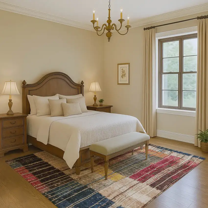 Beige Red And Blue Striped Washable Area Rug With UV Protection Photo 5