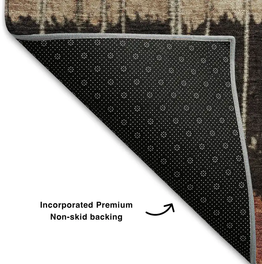 Beige Red And Blue Striped Washable Area Rug With UV Protection Photo 6