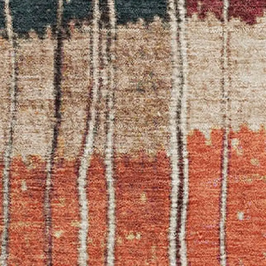 Beige Red And Blue Striped Washable Area Rug With UV Protection Photo 3