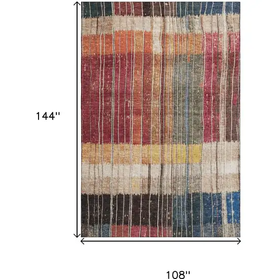 Beige Red And Blue Striped Washable Area Rug With UV Protection Photo 9