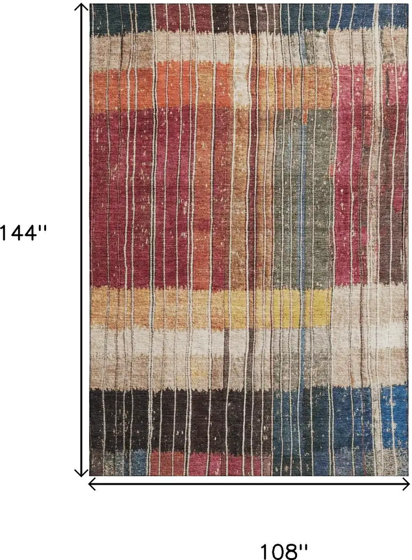 Beige Red And Blue Striped Washable Area Rug With UV Protection Photo 9
