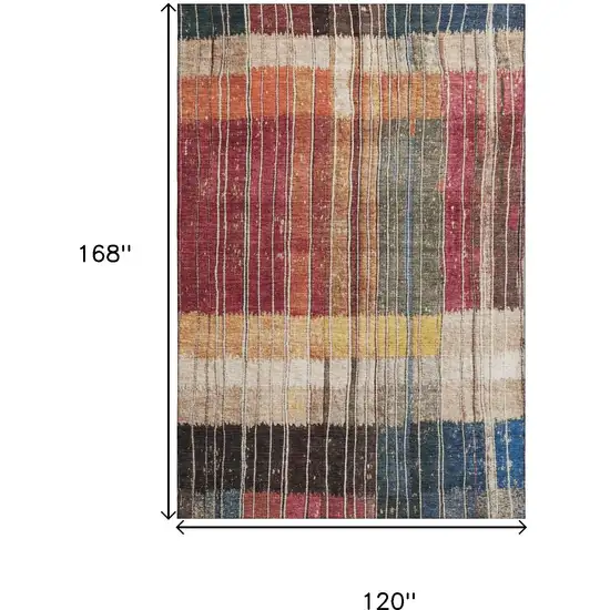 Beige Red And Blue Striped Washable Area Rug With UV Protection Photo 9
