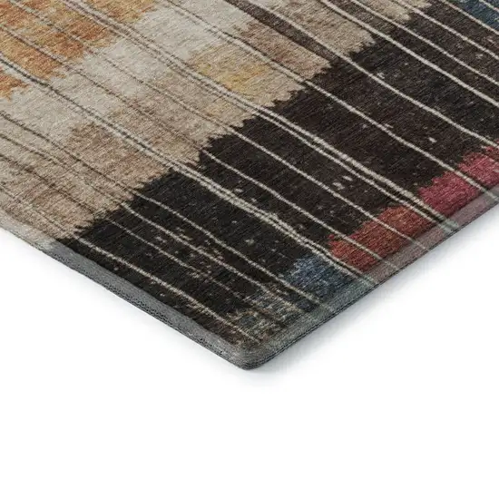Beige Red And Blue Striped Washable Area Rug With UV Protection Photo 6