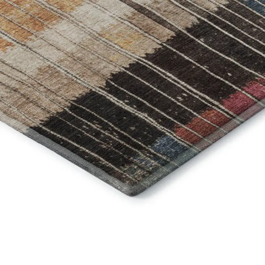 Beige Red And Blue Striped Washable Area Rug With UV Protection Photo 6