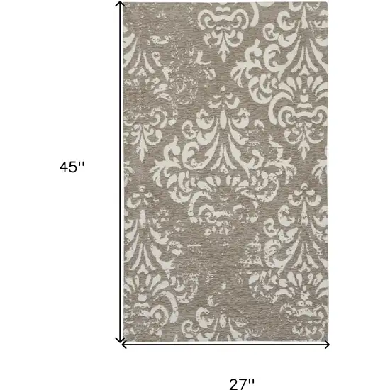 Beige Red And Gray Damask Distressed Area Rug Photo 3
