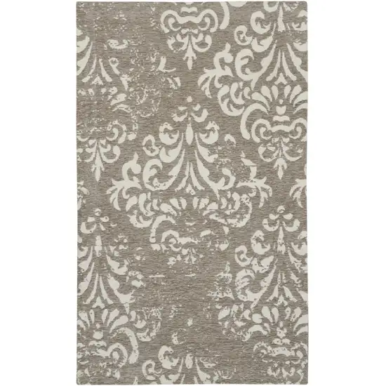 Beige Red And Gray Damask Distressed Area Rug Photo 5