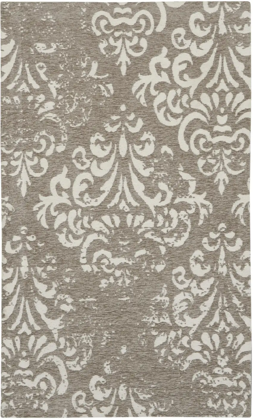 Beige Red And Gray Damask Distressed Area Rug Photo 5