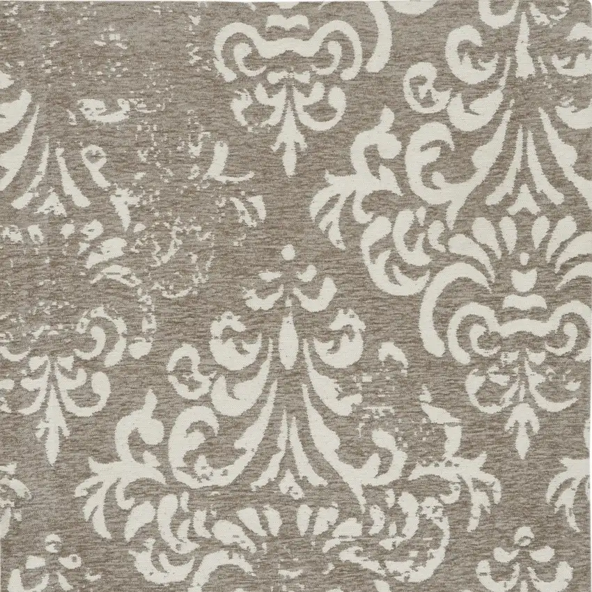 Beige Red And Gray Damask Distressed Area Rug Photo 7