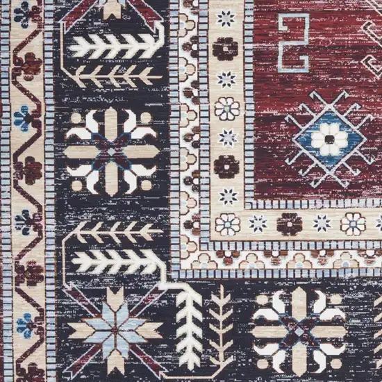 Beige Red And Gray Oriental Distressed Non Skid Area Rug Photo 4