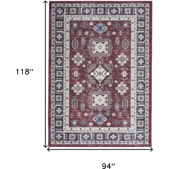 Beige Red And Gray Oriental Distressed Non Skid Area Rug Photo 3