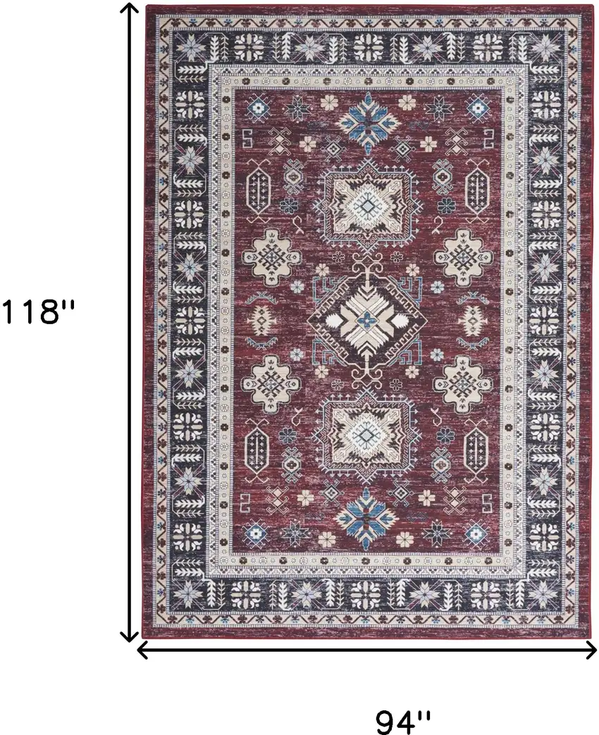Beige Red And Gray Oriental Distressed Non Skid Area Rug Photo 3