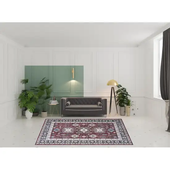 Beige Red And Gray Oriental Distressed Non Skid Area Rug Photo 1