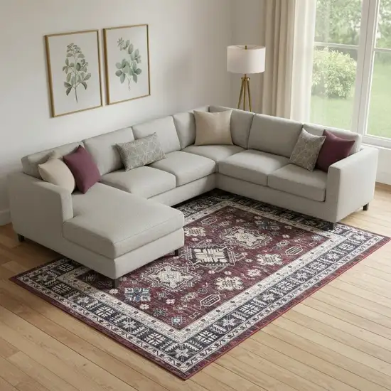 Beige Red And Gray Oriental Distressed Non Skid Area Rug Photo 1