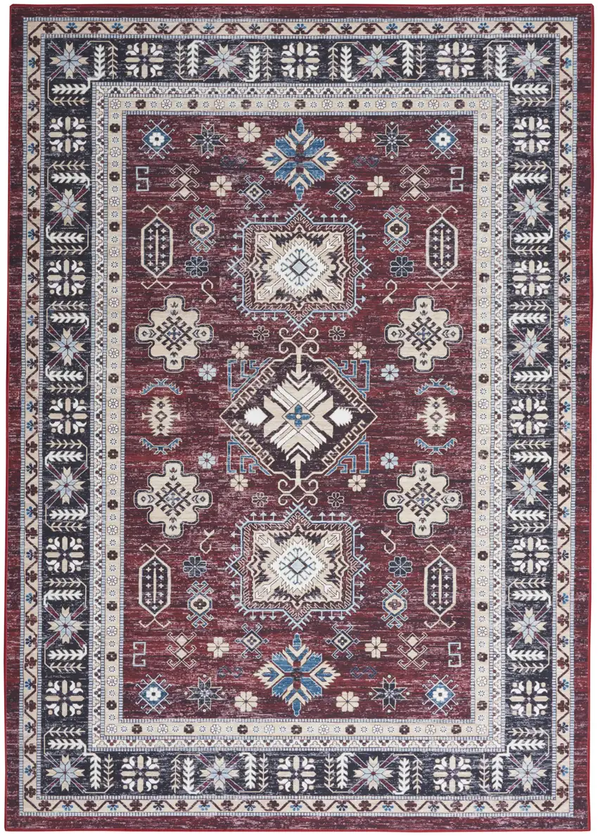 Beige Red And Gray Oriental Distressed Non Skid Area Rug Photo 2