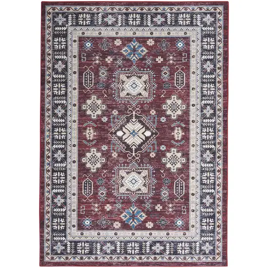 Beige Red And Gray Oriental Distressed Non Skid Area Rug Photo 2