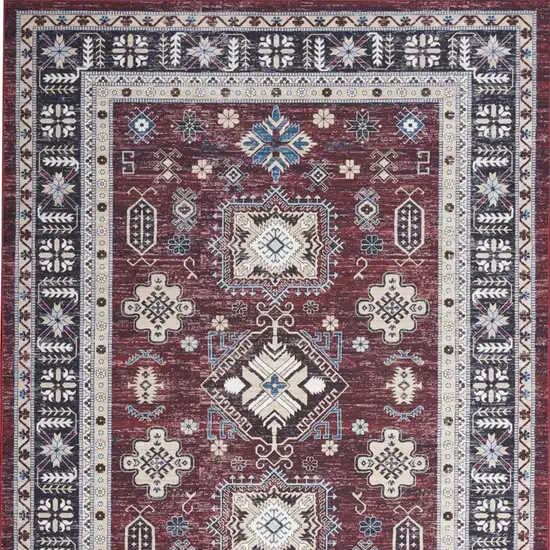 Beige Red And Gray Oriental Distressed Non Skid Area Rug Photo 8
