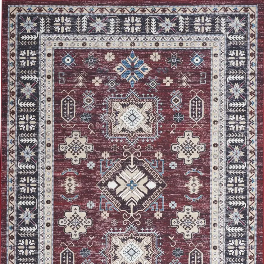 Beige Red And Gray Oriental Distressed Non Skid Area Rug Photo 8