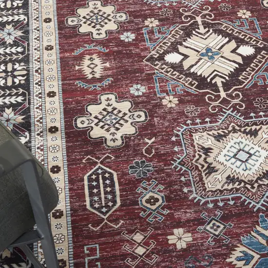 Beige Red And Gray Oriental Distressed Non Skid Area Rug Photo 9