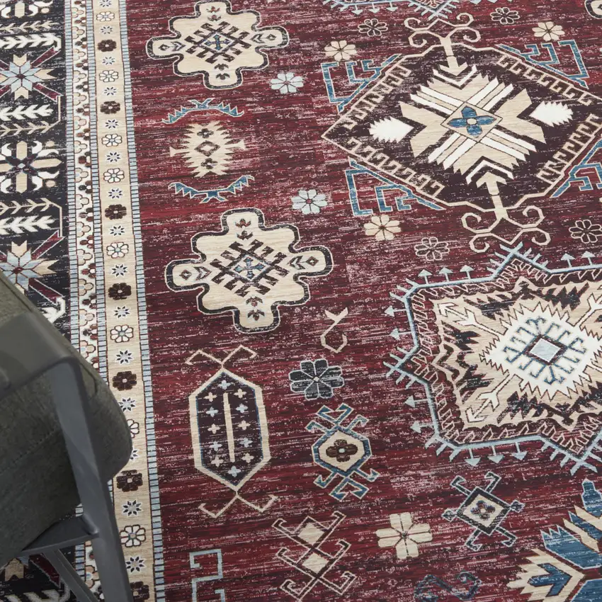 Beige Red And Gray Oriental Distressed Non Skid Area Rug Photo 9