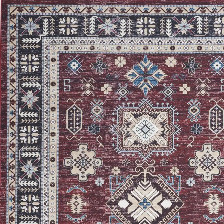 Beige Red And Gray Oriental Distressed Non Skid Area Rug Photo 8