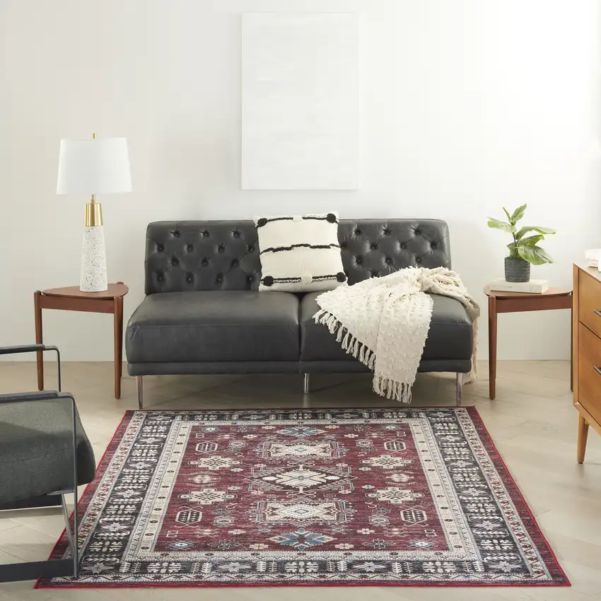 Beige Red And Gray Oriental Distressed Non Skid Area Rug Photo 5