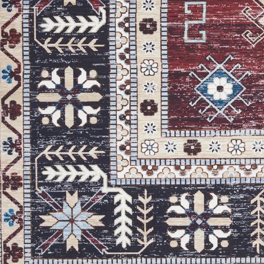 Beige Red And Gray Oriental Distressed Non Skid Area Rug Photo 4