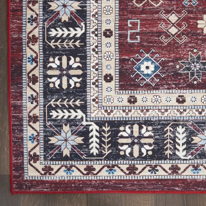 Beige Red And Gray Oriental Distressed Non Skid Area Rug Photo 7