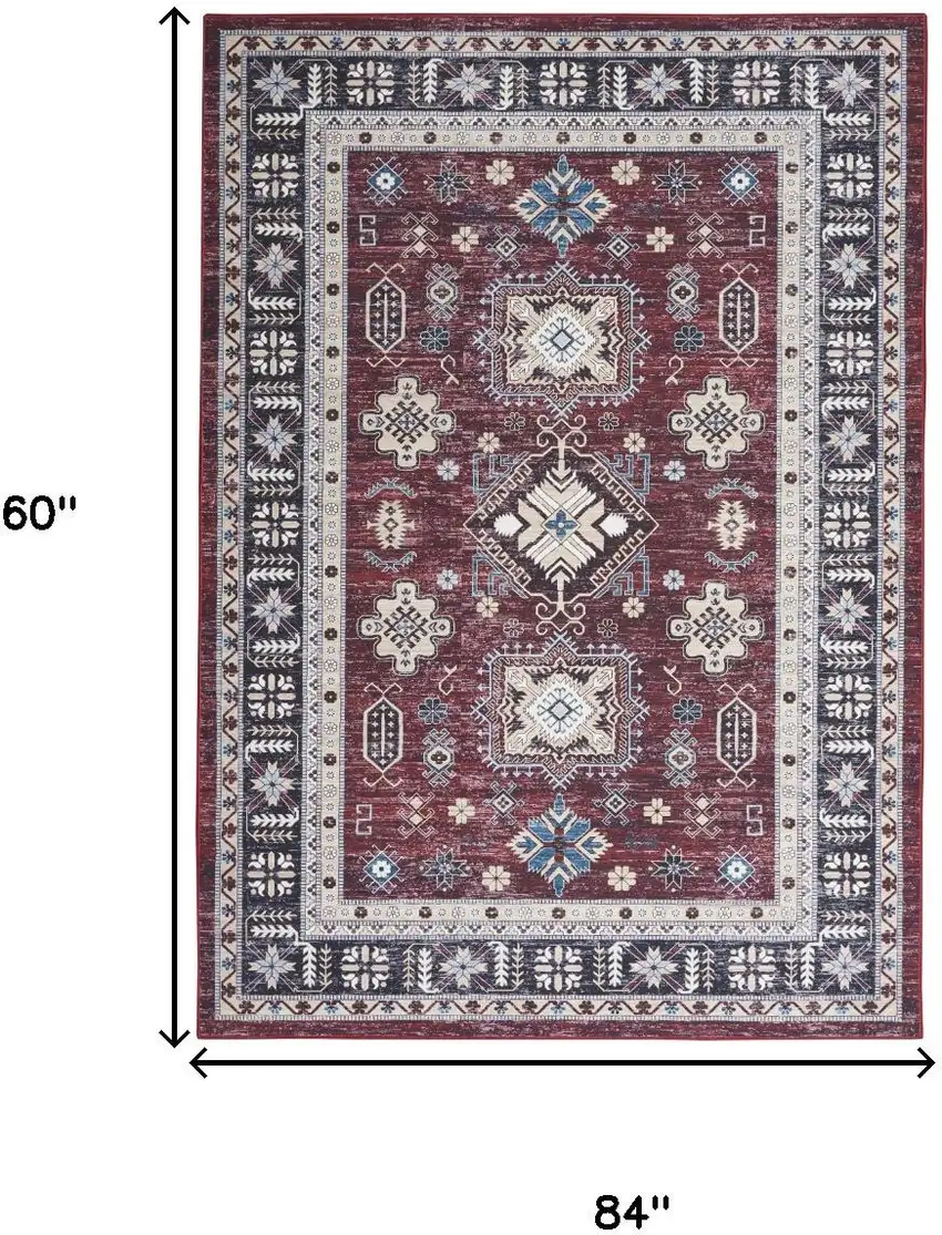 Beige Red And Gray Oriental Distressed Non Skid Area Rug Photo 3