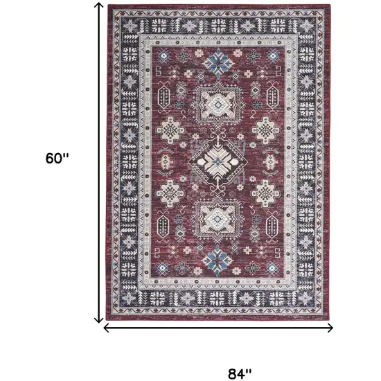 Beige Red And Gray Oriental Distressed Non Skid Area Rug Photo 3