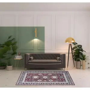 Photo of Beige Red And Gray Oriental Distressed Non Skid Area Rug