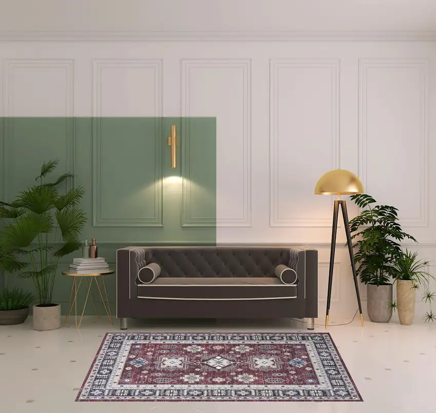 Beige Red And Gray Oriental Distressed Non Skid Area Rug Photo 1