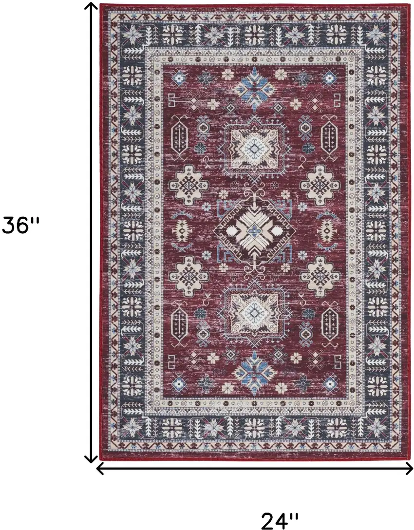 Beige Red And Gray Oriental Distressed Non Skid Area Rug Photo 3
